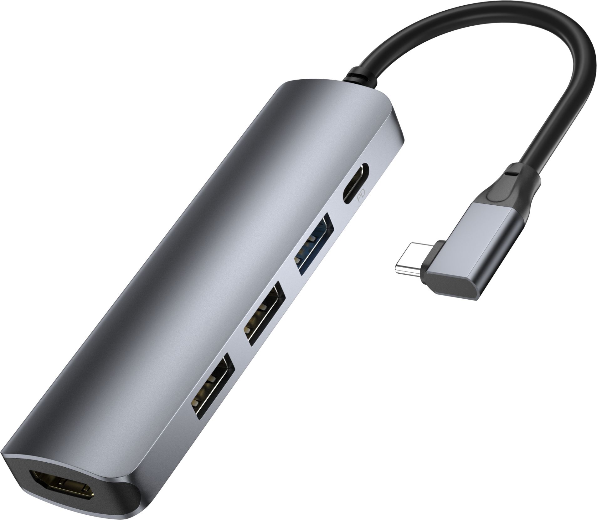 【117】5合1扩展坞 TYPE C侧弯  HUB HDMI+USB2.0*2+USB3.0+PD100W