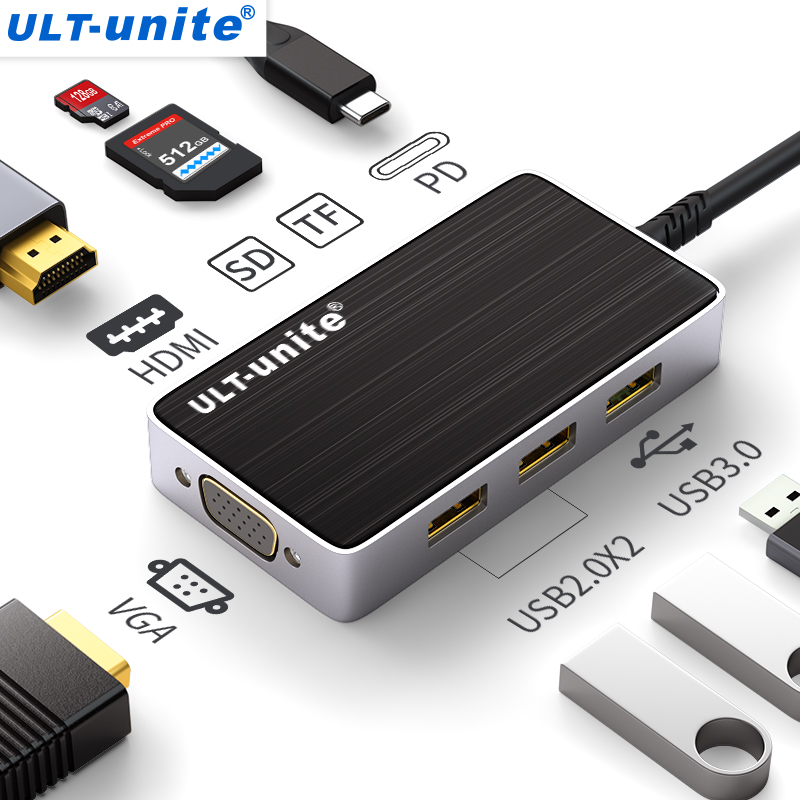 【131】8合1扩展坞 TYPE CM TO VGA+HDMI+SD/TF+USB3.0+U2.0*2+PD