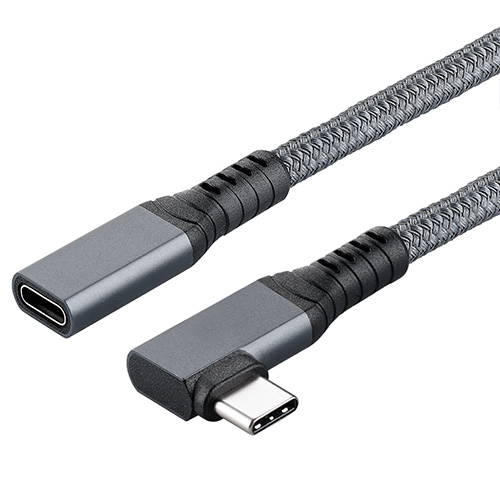 【135】USB4 40Gbps 侧弯公对母 延长线（铝壳+编网） 灰色