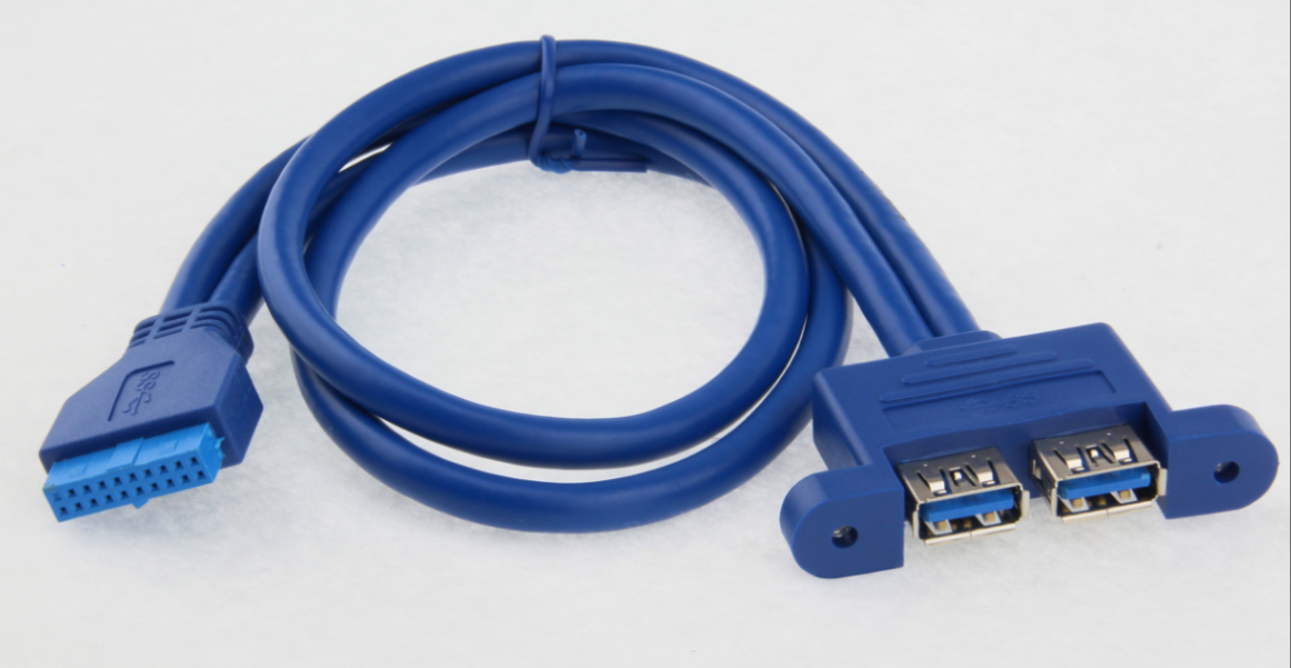 【112】USB3.0 20P F/2*USB3.0AF PCI后置挡板线（老款） 黑色/蓝色