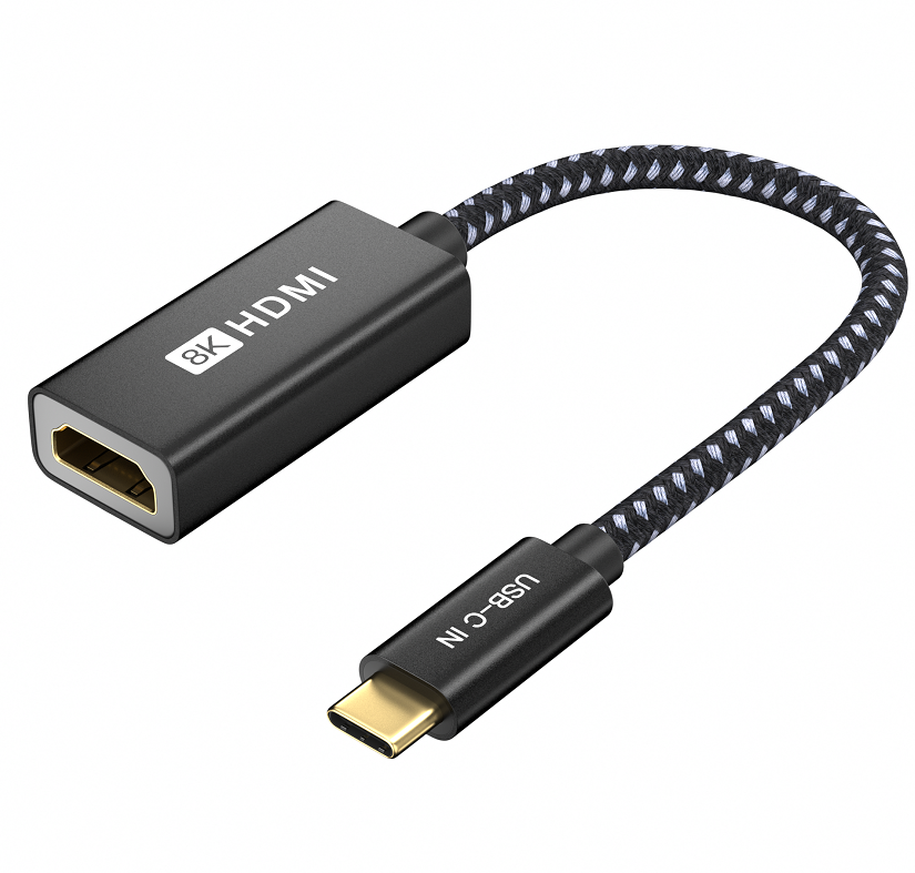 【221】type-c转HDMI 8K60HZ 公对母 4041-80170 黑灰绞合纱编网线 黑色铝合金壳+黑色外模