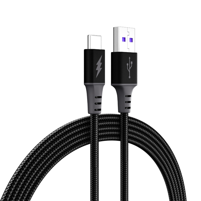 【35】6A大电流手机快充线 塑胶头编网 黑色