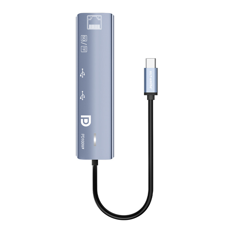 【434】7合1 TYPE-C TO DP1.4+PD100W+USB2.0*2+SD/TF+百兆RJ45