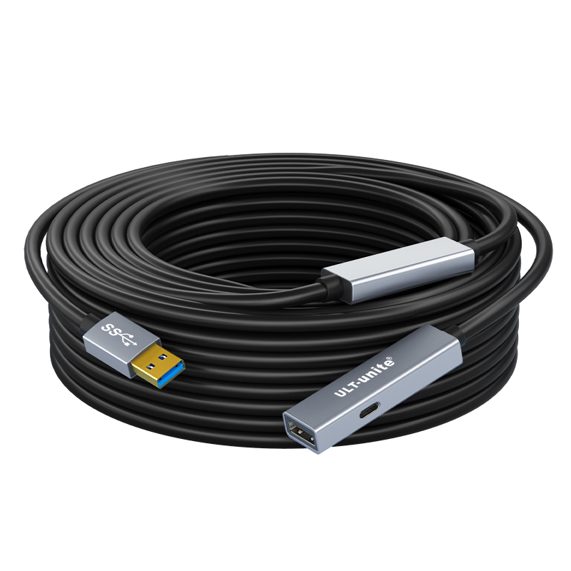 【254】USB3.0延长线 AM+中间放大器+末端放大器版AF 带供电口 铝壳PVC线身