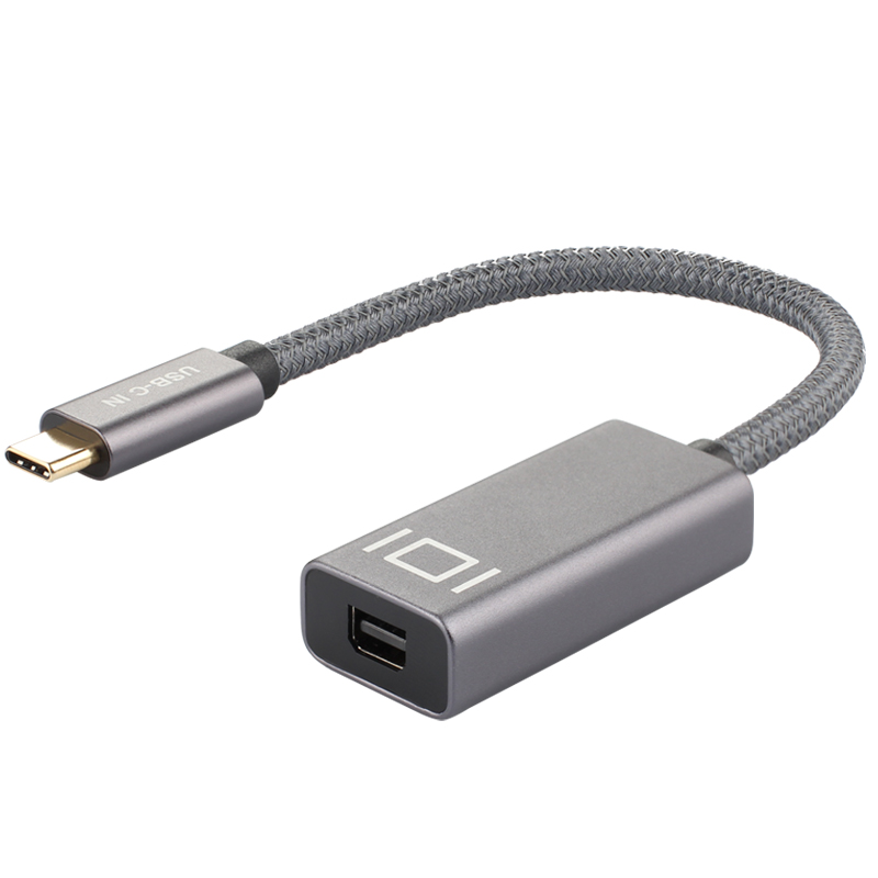 【68】USB 3.1 Type-C 公对迷你DP1.2母  4K@60HZ  灰色铝壳编网