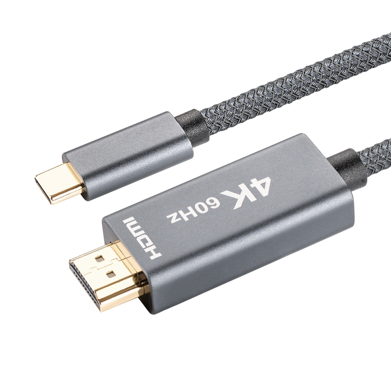 【34】USB 3.1 Type-C 公对HDMI 公 4K@60HZ  灰色铝壳编网